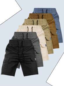 Short cargo pour femmes, design de poches latérales, coupe ample, taille élastique d'été avec cordon de serrage, poches noires - Noir - Voir 9