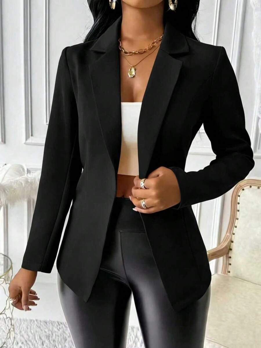 Women's Elegant Black Long Sleeve Regular Length Blazer Jacket With Button Closure Spring - Black - View 1
