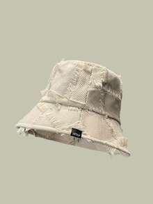 1pc Women's Bucket Hat, Fringed Plaid Pattern, Sun Protection, Letter Embroidery, Flattering Bucket Hat, Spring/Summer/Autumn - Multicolor - View 7