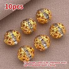 10颗6/8毫米精美镂空圆形隔珠，镀18K金，厚实银色，饰有水晶——非常适合新娘、婚礼和DIY珠宝 - 彩色 - 查看 14