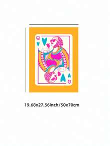 1pc Frameless Queen Of Hearts Card, Colorful Preppy Y2K Print, Pink & Orange Art Poster, Boho Wall Decor, Girly Dorm Art, Retro Funky Wall Art, Vintage Chic Poster For Living Room - Playing Cards - View 14