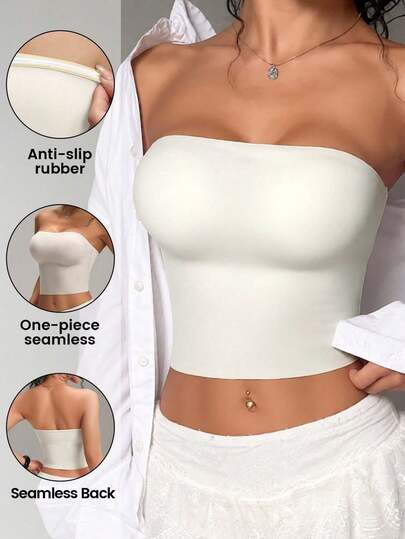 1pc Women's Casual Everyday Wireless Seamless Comfortable Undershirt, Suitable For Home & Outdoor Wear