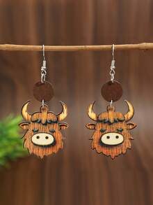 Cute Little Cow Shaped Double-Layer Earrings, Boho Style Wooden Earrings - Multicolor - View 9