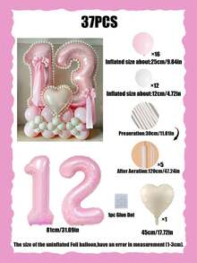 37件套粉色数字柱形气球套装，包含32英寸（81.28厘米）粉色数字铝箔气球、马卡龙粉色和白色乳胶气球，适用于周年纪念、生日装饰、新娘、婚礼装饰、毕业典礼装饰、节日装饰、派对用品 - 粉紅色數字白色球套裝 - 查看 14