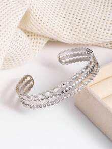 时尚奢华蜂窝状锆石开口戒指和手链套装，适合女性日常通勤、约会、节日礼物 - 金黃色 - 查看 4