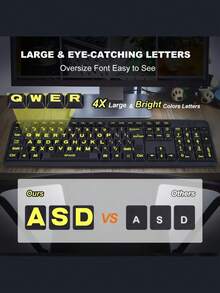 1 miếng dán bàn phím phát sáng, thích hợp cho người khiếm thị làm việc văn phòng (bàn phím tiếng Anh Mỹ). Miếng dán bàn phím máy tính, miếng dán bàn phím số đầy đủ cho máy tính xách tay với chữ tiếng Anh lớn màu đen, miếng dán thay thế bàn phím máy tính, miếng dán bàn phím tiếng Anh đa năng cho máy tính. - Xem 5