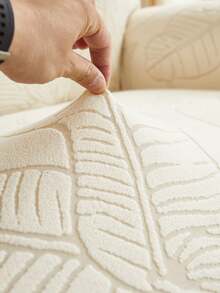 1pc Jacquard Leaf Pattern Ruffled Elastic Sofa Cover, Dust-Proof And Dirt-Resistant, Stretch Full Coverage Sofa Protector, Home Decor, Machine Washable, Pillow Cover Not Included - Creamy White - View 2