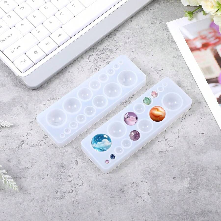 1个宝石硅胶模具，球形模具，圆形树脂吊坠模具，透明圆形硅胶模具，适用于耳环首饰制作、铸造DIY工艺品 - 白色 - 查看 1