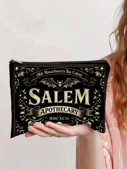 1个Salem Apothecary化妆包 - 可折叠拉链洗漱包，适合旅行和日常使用，多种颜色可选，可手洗和机洗（洗涤方式取决于材质），男女通用，生日、节日、毕业典礼礼物