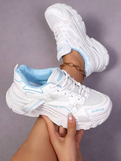 夏季新款厚底网面厚底运动鞋女款，透气厚底休闲运动鞋，轻便软底小白鞋，韩版学生鞋，防滑耐磨户外跑步鞋，舒适减震百搭女鞋