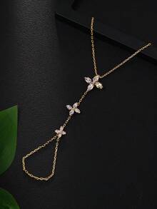 1件闪亮四叶草水晶全指手链，女士沙滩度假饰品 - 金色 - 查看 3