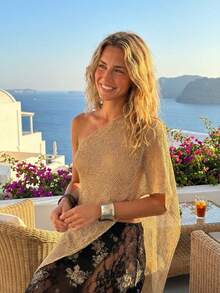 Damen Sommer Cover-Up Top, sexy halbtransparent einfarbig mit asymmetrischem Saum, 2026 Frühling/Sommer Neu, lässig, Strand, Date, Geburtstagsparty, Unabhängigkeitstag, Ostern, Sommer, sexy Strandmode Urlaub - Champagnerfarben - Übersicht 5