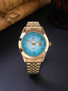 RICECGO 这款时尚男士商务腕表采用不锈钢表带和渐变表盘，尽显精致优雅。它还具备实用的日期显示功能，商务和休闲场合均适用。 - 金色 - 查看 8