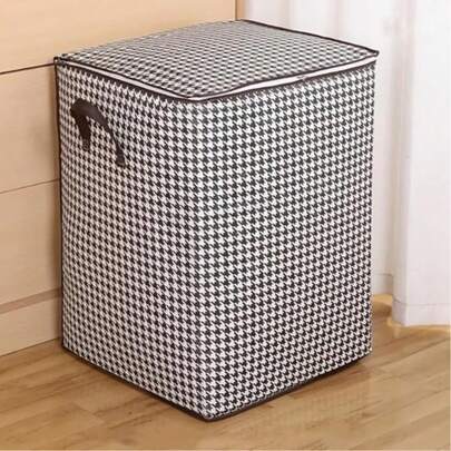 Lidded Large-Capacity Storage Box With A Pheasant Check Pattern, Foldable For Clothing And Blankets. Featuring Sturdy Zippers, This Multi-Purpose Storage Container Is Ideal For Storing Clothes, Blankets, Quilts, And Household Items. A Great Recommendation For Organizing Closet Storage Space, It Also Makes An Excellent Gift.
