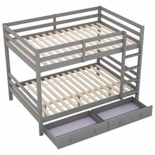 Bunk Bed, 140 X 200 Cm, Children's Bed With Drawers, Storage Space, High Guardrails, Grey - Grey - View 7