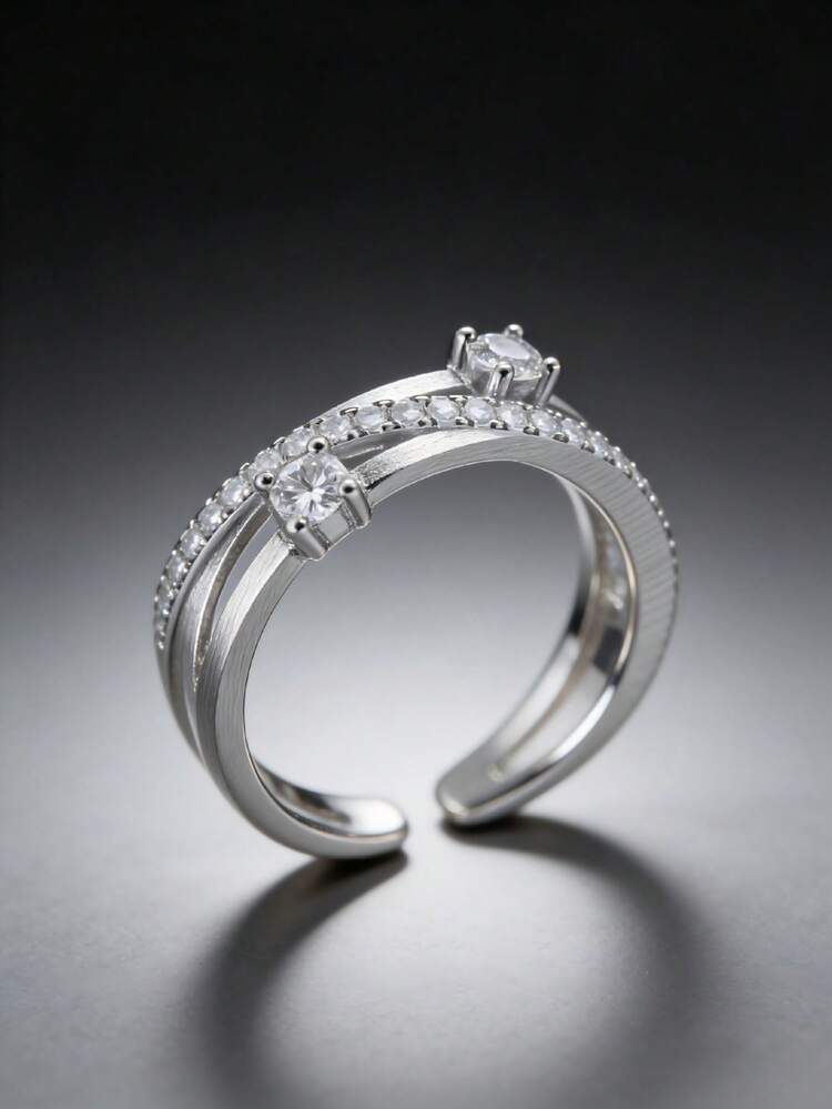 2026 Classic Fashion Cute Adjustable Size Brass Alloy Cubic Zirconia Rings For Girls, European, Korean And Middle Eastern Style - Geometric Cross-pave YR854 - View 6