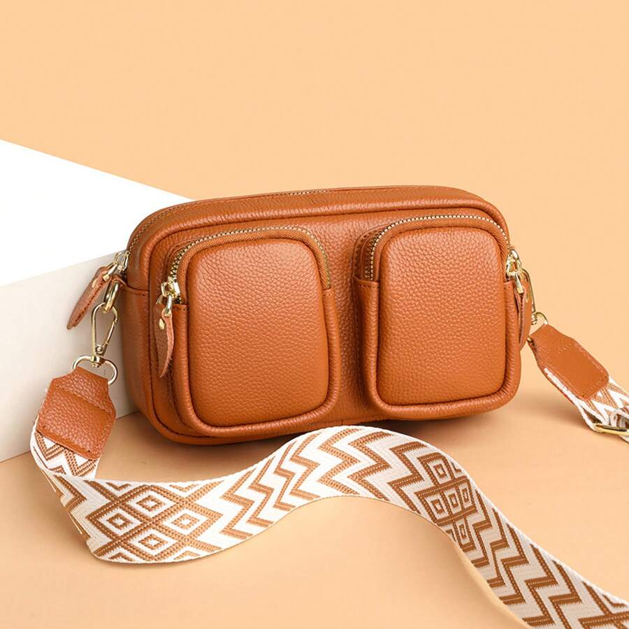 Bolso de hombro cruzado para mujer, de cuero genuino de primera calidad, minimalista y de alta gama, versátil y casual, para cámara fotográfica. - Azul - Ver 1