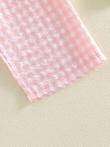 Mono corto para niñas pequeñas con lazo en la parte delantera, sin mangas, a cuadros, con pantalones anchos, peto, ropa de verano para niños. - Rosa - Ver 10