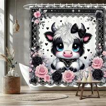 1件/4件套卡通可爱蝴蝶结小牛图案浴室浴帘套装 - A - 查看 20