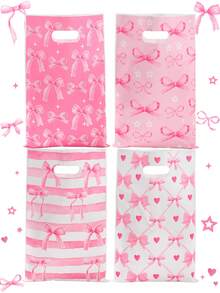 10/25/50pcs Pink Bow Gift Bags, Candy Bags With Cute Pink Bow Design, Suitable For Birthday Party, Wedding, Baby Shower, Boy Or Girl Party Favors, Newborn Party Decorations, Party Table Decor, Gender Reveal, Baby Shower, 1st Birthday, Blue & Pink Bear Decor, Party Bag Fillers, Wedding Decorations - Bow - View 12