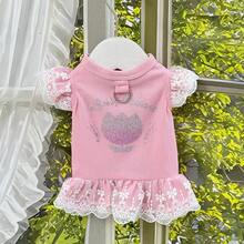 春夏宠物狗连衣裙，华夫格蕾丝边镶钻公主裙，适合小型犬 - 彩色 - 查看 10