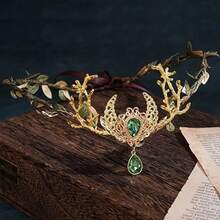 Handmade Fairy Antler Crown Elf Flower Headpiece Woodland Leaf Tiara Circlet Forest Headband For Renaissance Halloween Cosplay Festival Accessory Green - Multicolor - View 4