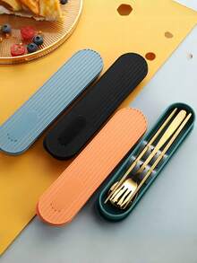 1pc Portable Cutlery Box, Knife Fork Spoon Chopstick Box Pencil Box Colorful Covered Storage Box, Travel Cutlery Set, Large Cutlery Storage Box, With Buckle Lunch Box (Cutlery Not Included), Suitable For Halloween, Christmas, Year-End Shopping List - Multicolor - View 6