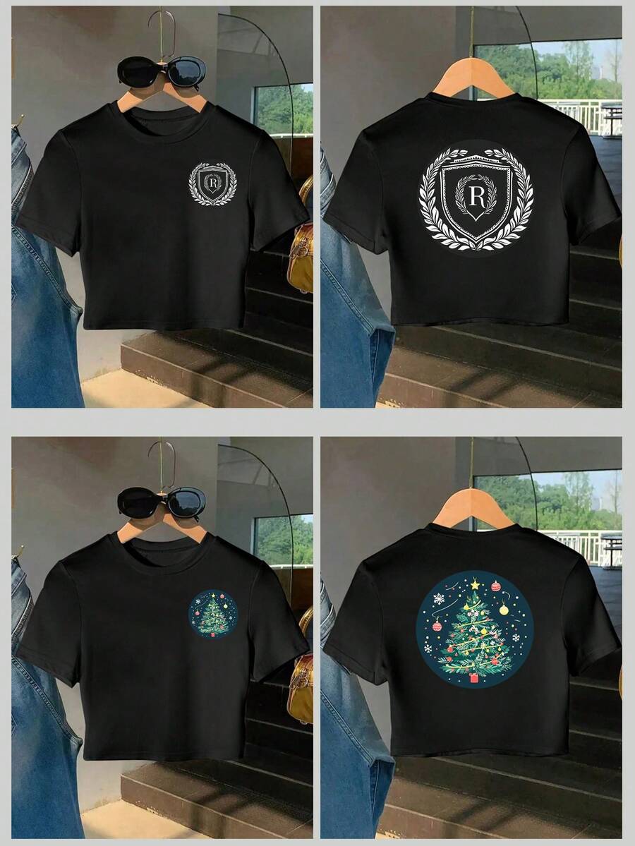 客製化女款黑色T恤,可印Logo與照片,個性化工作或舞團制服,夏季款 - 黑色 - 查看 1