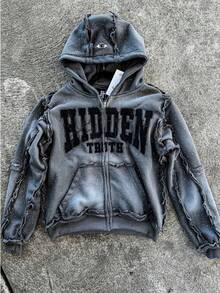 Men's & Women's High Street Retro Hooded Zipper Sweatshirt, Loose Casual Cardigan Jacket Top - 灰色 - 查看 1