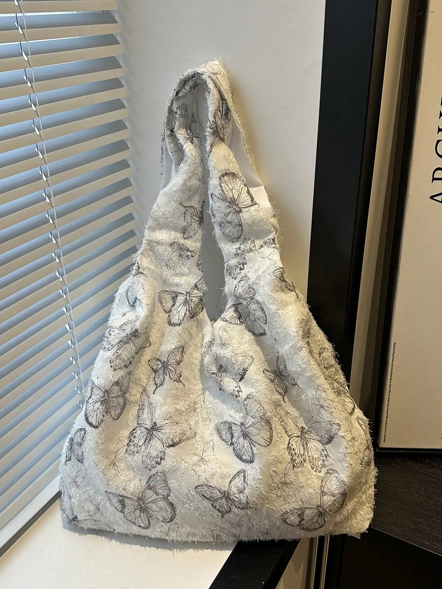 Women's Butterfly Print Large Capacity Shoulder Bag - Baby Blue - View 1