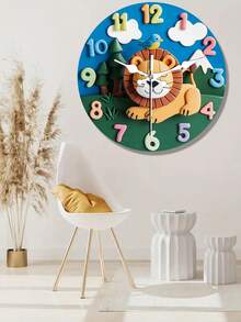 [Reloj de pared con tema animal] Reloj de pared de madera con tema animal, silencioso y educativo | Diseño digital colorido, decoración divertida para el hogar y doble propósito para enseñar la hora - 1PC - Ver 1