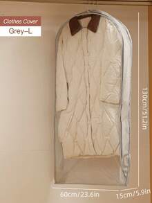 1件装衣物罩，衣柜收纳袋，透明衣物保护袋，多种尺寸（60x80、60x100、60x120、60x140厘米），防尘衣柜收纳袋，适用于衬衫、毛衣、外套、连衣裙 - 灰色 - 查看 4