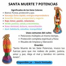 Santa Muerte 7 Potencias 20 cm Vestida + Biblia Santa Muerte, Protección, Poder y Abundancia Espiritual - Multicolor - Ver 8