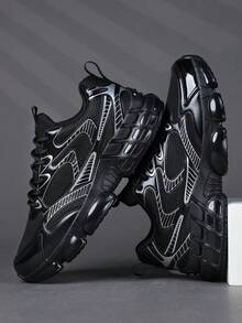 男士低帮运动鞋，休闲跑步鞋，慢跑鞋，步行鞋，时尚渐变红色运动鞋，网球街头服饰 - 黑色 - 查看 2