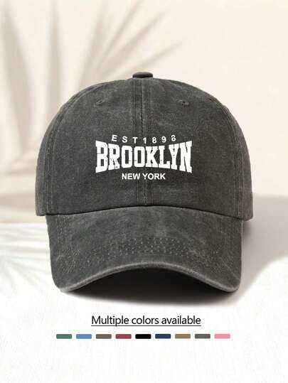 1顶水洗棒球帽，印有“BROOKLYN”字母和数字，复古美式简约休闲时尚，四季皆宜的百搭装饰配饰，男女通用