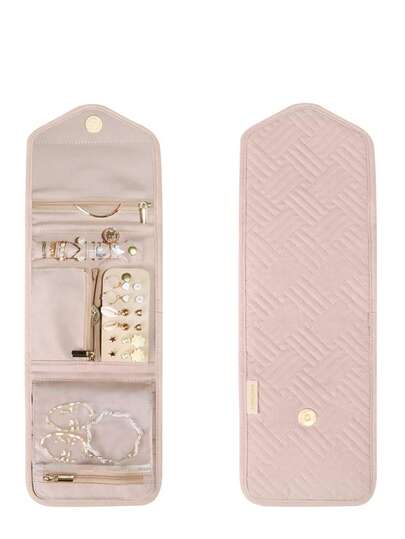 1pc Women Travel Jewelry Organizer Case Foldable Small Jewelry Roll For Journey Rings, Necklaces, Earrings, Bracelets,Mini,Soft Pink(Without Jewelry)