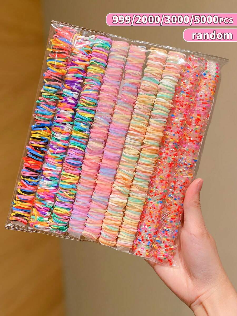 Random 999/2000/3000/5000pcs Multicolor Rainbow Hair Ties, Suitable For Children's Daily Use/Hairstyle Styling/Braiding