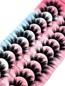 10对卡通风格仿貂毛猫眼假睫毛，自然浓密，旅行必备化妆工具 (MK06) 条状假睫毛，睫毛，假睫毛 - 黑色 - 查看 5