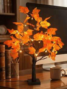 2pcs 60cm 24LED Maple Tree Lights (Battery + USB), Multifunctional Dual-Use Harvest Festival Holiday Decor Tree Lamp For Bedroom, Living Room, Kitchen - A-Yellow - View 4
