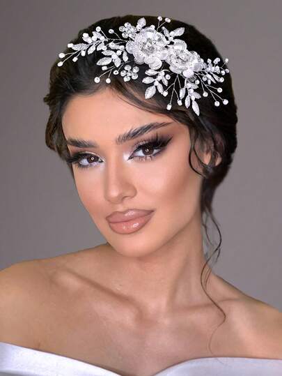 1pc Silver Flower Hair Clip, Alloy Flower & Faux Pearl Hair Accessory, Bridal Headpiece, Garden Wedding Party Decoration, Hair Ornament, Women's Accessory, Wedding Accessory, Spring/Summer Hair Decor