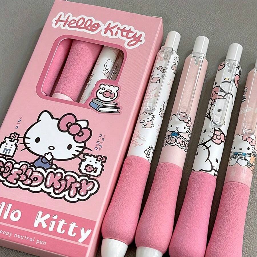 Hộp 4 bút bi gel màu hồng và trắng dễ thương - Có hình minh họa nhân vật, ngòi 0.5mm, thích hợp dùng cho văn phòng phẩm và trường học, quà tặng tuyệt vời cho học sinh, dụng cụ học tập | Thiết kế thú vị | Nhựa bền - Nhiều kiểu dáng - Xem 1