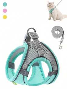 Bộ dây dắt và đai đeo cho mèo (1 món) chống thoát hiểm, phản quang, dành cho mèo, chó nhỏ, thoáng khí, dùng để dắt chó con đi dạo, phụ kiện thú cưng. - Nhiều màu - Xem 2