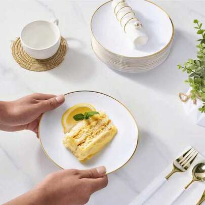50/25/10/2pcs White Rimmed Dinner Plates Set, Includes 10.25-Inch Large Plates And 7.5-Inch Small Plates, Suitable For Parties, Birthdays, Weddings And Other Occasions, Optimized Coating Process To Ensure Product Quality