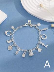 1件装手链 女士日常周年纪念宣言 多吊坠 十字架 爱心 星星 银色 - 銀色 - 查看 11