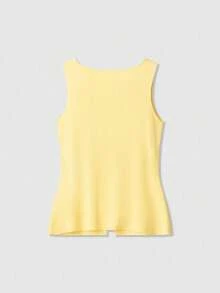 休闲百搭纯色前开襟针织背心 - 黃色 - 查看 2