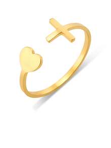 Cross Ring With Heart, Engraved Religious Ring With Name, Date Or Word, Yellow, Rose Or White Gold, Personalized Faith Ring. - Multicolor - View 5