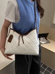 2026 New Retro Niche Rhombus Tote Bag, Large Capacity Commuter Bucket Bag, Artistic High-End Handbag For Women - White - View 5