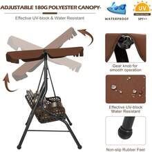 YODOLLA 3 Seater Garden Swing Chair With Adjustable Canopy - Outdoor Swing Bench For Patio/Backyard - Brown - View 6