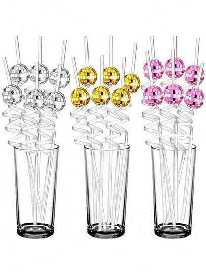 10/20 piezas Pajitas reutilizables con forma de bola de discoteca flexibles, pajitas reutilizables de plástico con espejo y diseño de sombrero vaquero, decoraciones de fiesta de discoteca de los 70, adecuadas para despedidas de soltero, bodas, cumpleaños, fiestas festivas, accesorios de cocina creativos, excelentes para Pascua, regalos de Navidad y vuelta al colegio