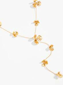 1pc Chic Ins Style Metal Drip Oil Petal Y-Shaped Necklace, Luxury Elegant Long Y-Shaped Clover Asymmetrical Pendant Necklace, Suitable For Women's Daily, Vacation, Party Wear - Gold - View 3